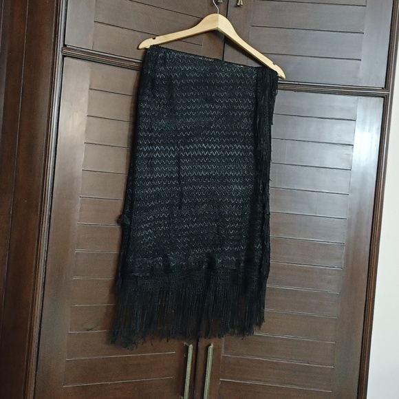 Other - Black Fringed Square Shape Crochet knit Fabric Net Scarf